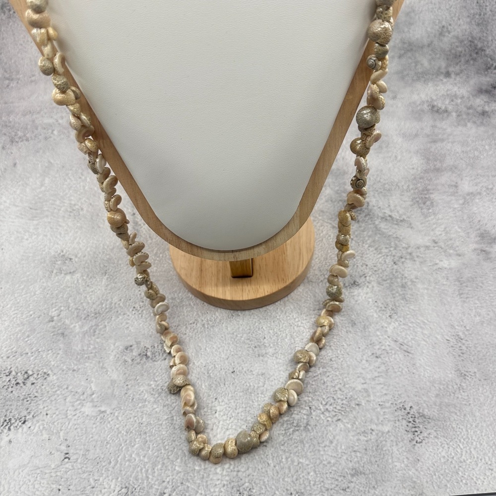 Natural Seashell Necklace Long Beige Gray Cluster Boho Beach Vintage Statement